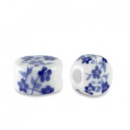 Ceramic bead disc 8x5mm White-Delft blue